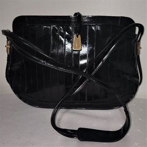 Vintage Elegant Black Eel Skin Shoulder Bag - Mint Condition